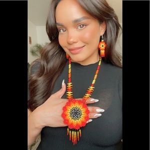 Native Cora Artisan Beaded Necklace/Earring Set